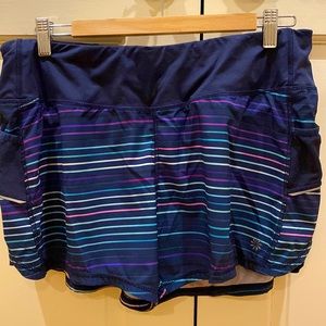 Athleta running/athletic shorts, navy with stripes, size L